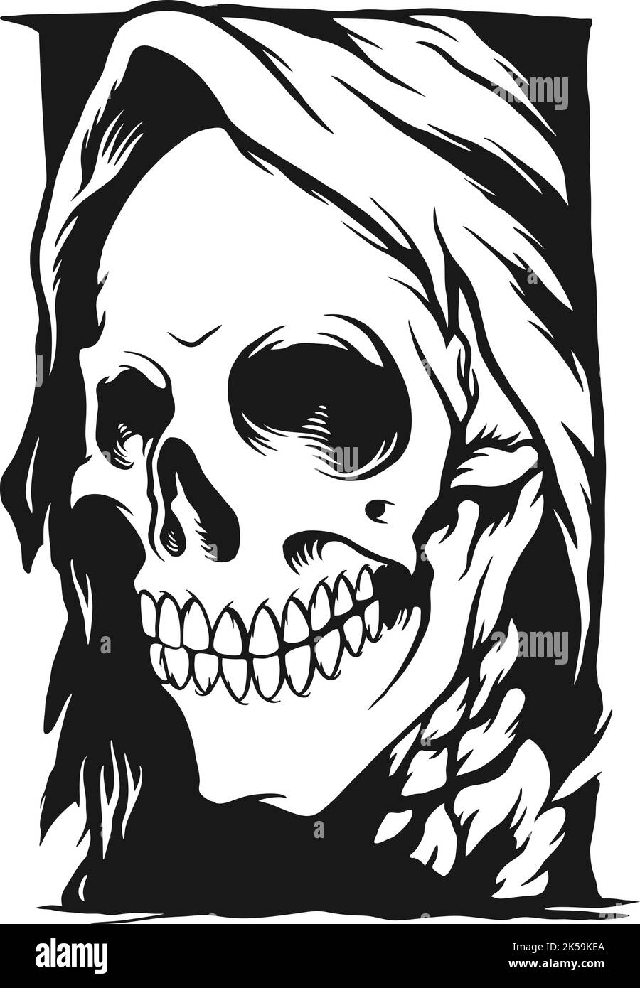 Grim Reaper Silhouette Face Side Skull Vektor Illustrationen für Ihre Arbeit Logo, Maskottchen Merchandise T-Shirt, Aufkleber und Label Designs, Poster Stock Vektor