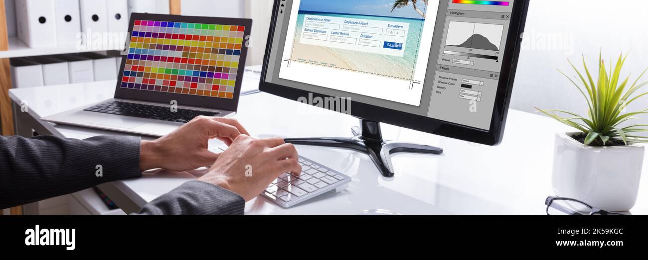 Graphic Web Designer Foto Wird Auf Dem Computer Gedruckt Stockfoto