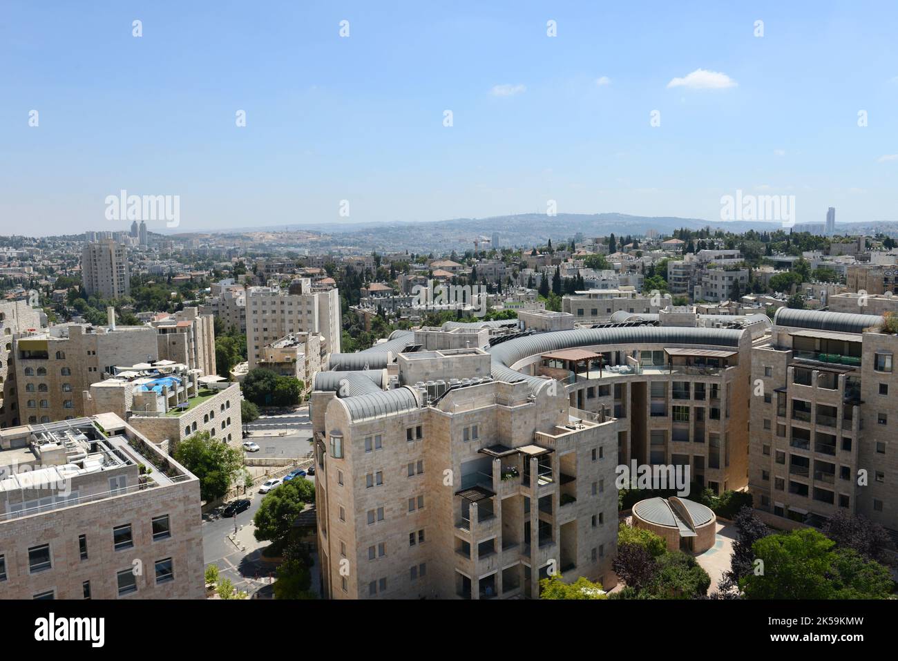 Blick auf den Südosten Jerusalems von der Spitze des YMCA-Gebäudes auf der King David Street in Jerusalem, Israel. Stockfoto