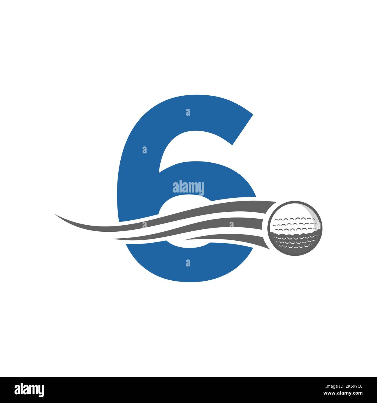 Golflogo Mit Dem Buchstaben 6. Hockey Design Basierte Alphabet Vektor Vorlage Stock Vektor