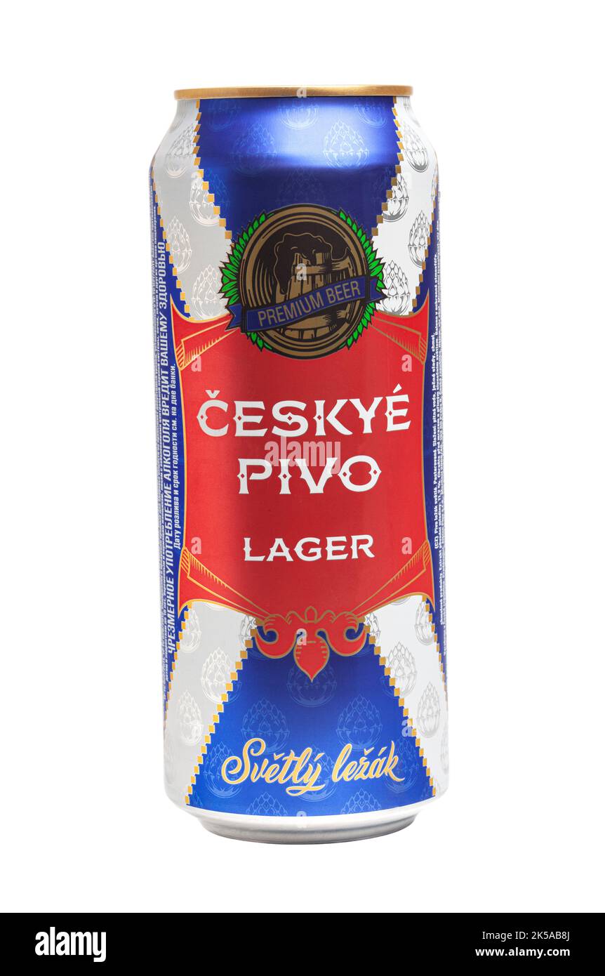 Moskau, Russland, Oktober 07,2022: Ceskye Pivo Bierkan. Stockfoto