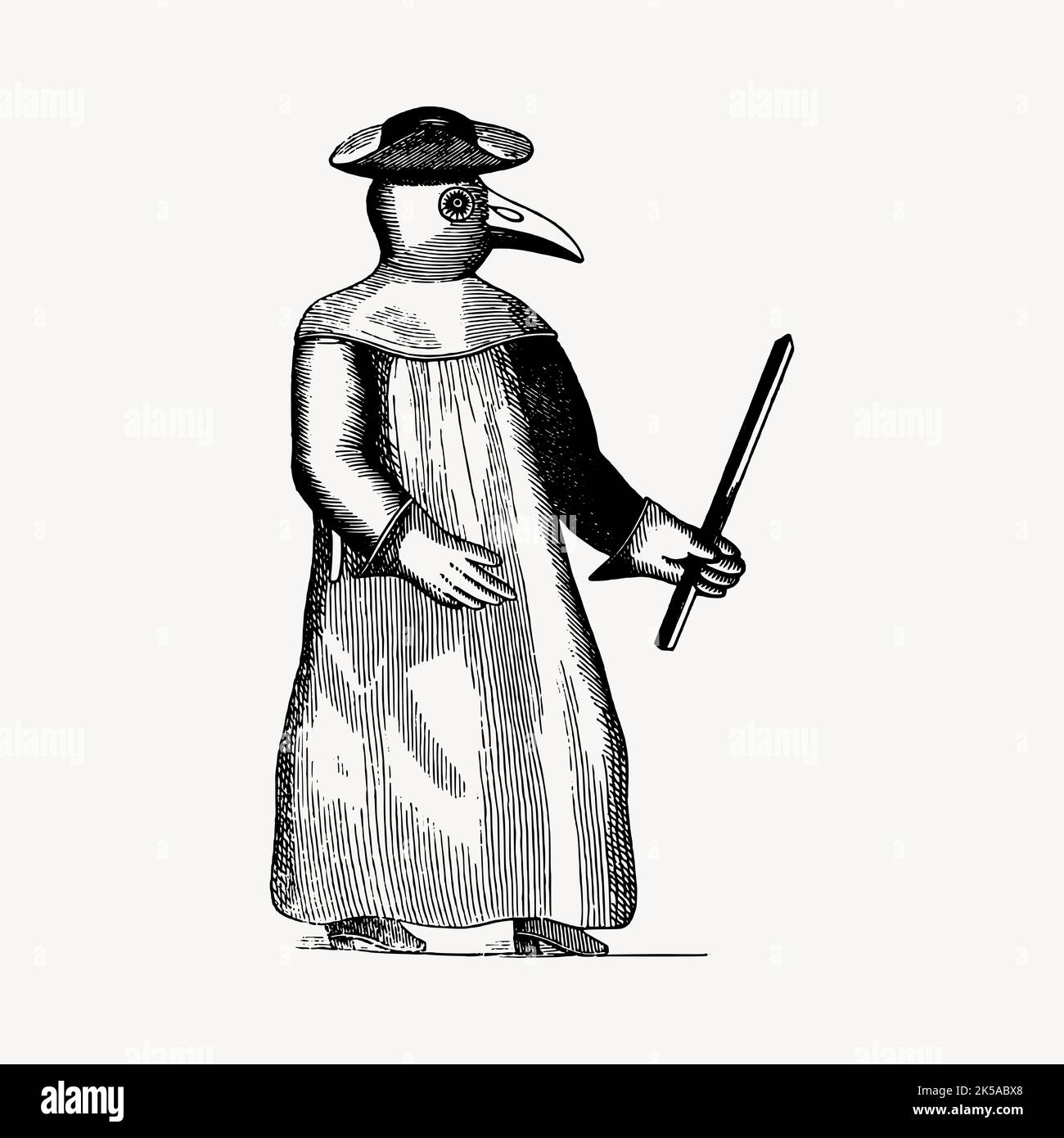 Plague Doctor Cliparts, handgezeichneter Vektor im Vintage-Stil. Stock Vektor