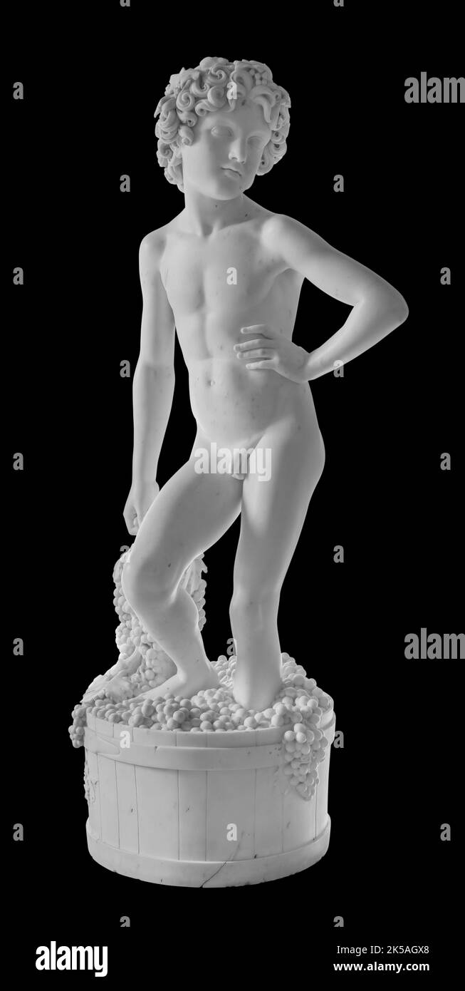 Alte Statue. Bacchus-Skulptur von Lorenzo Bartolini im Museum der Eremitage. Masterpiece isoliertes Foto mit Beschneidungspfad Stockfoto