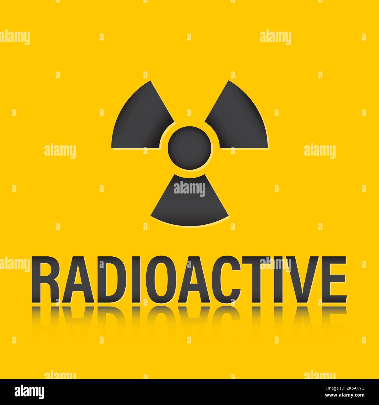 Vektorhintergrund mit Warnsymbol für Radioaktivität und Text mit Spiegelung. Stock Vektor
