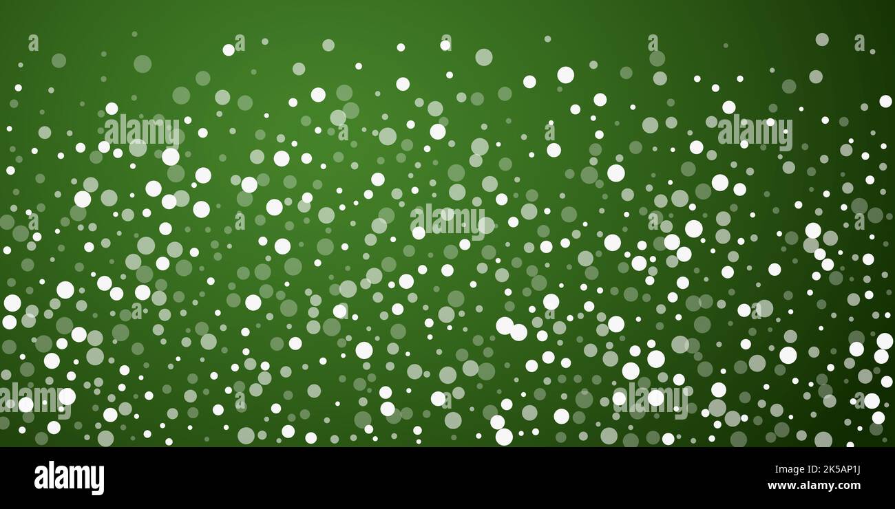 Schneefall Overlay weihnachten Hintergrund. Subtile fliegende Schneeflocken und Sterne auf weihnachtlichem grünem Hintergrund. Festlicher Schneefall-Overlay. Breite Vektorillust Stock Vektor
