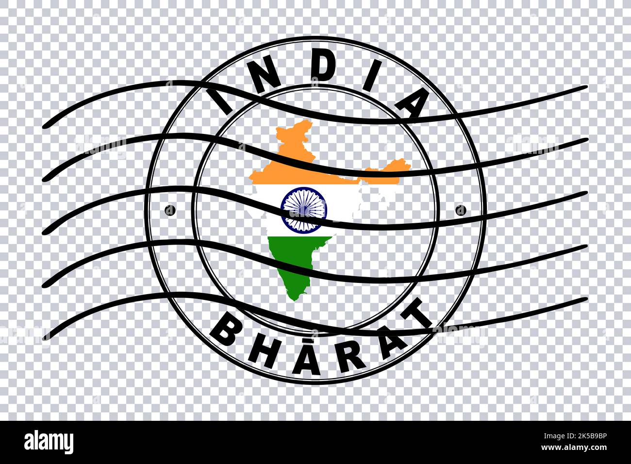 Karte von Indien, Postpassstempel, Reisestempel, Begrenzungspfad Stockfoto