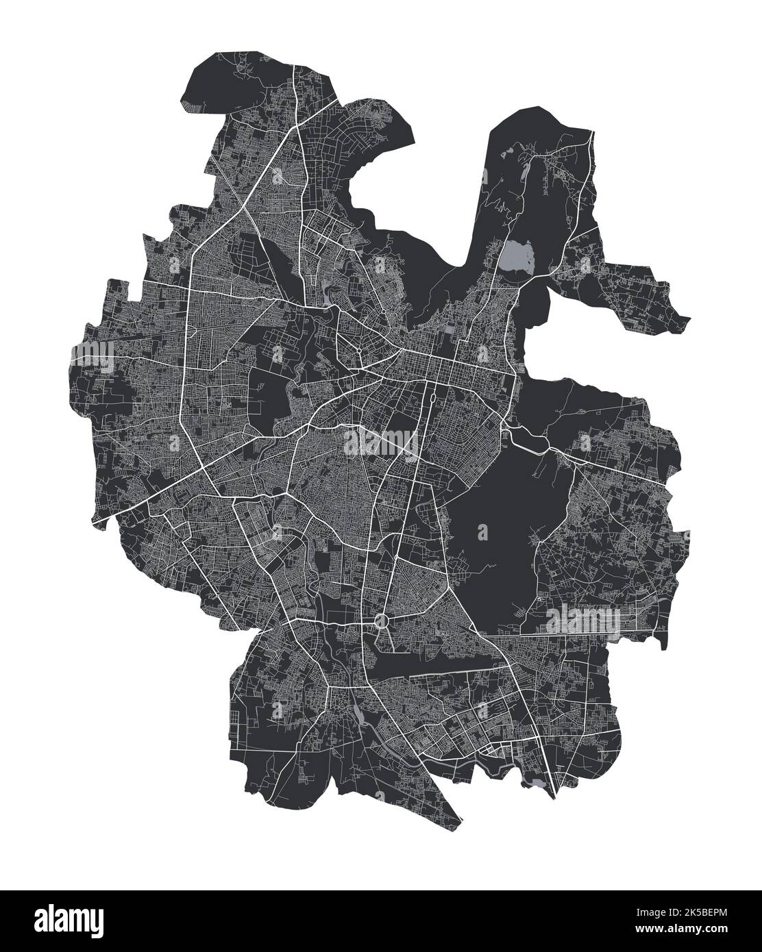 Jaipur-Karte. Detaillierte Vektorkarte von Jaipur Stadt Verwaltungsgebiet. Blick auf das Stadtbild mit Postern und die Arie der Metropole. Schwarzes Land mit weißen Straßen und Alleen. Stock Vektor