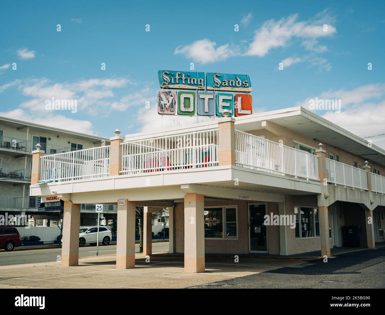 SIfting Sands Motel Vintage-Schild, Ocean City, New Jersey Stockfoto
