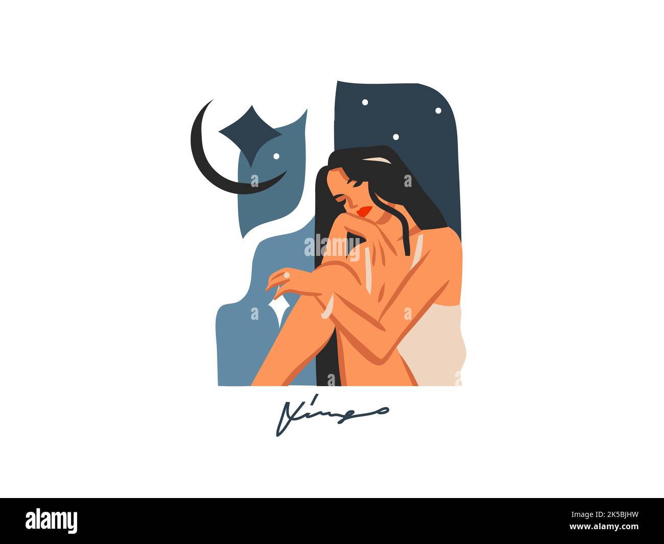Hand gezeichnet Vektor Stock abstrakt flach grafische Illustration mit Sternzeichen astrologische Zeichen Jungfrau mit Schönheit Magie weibliche Sammlung, Cartoon künstlerische Stock Vektor