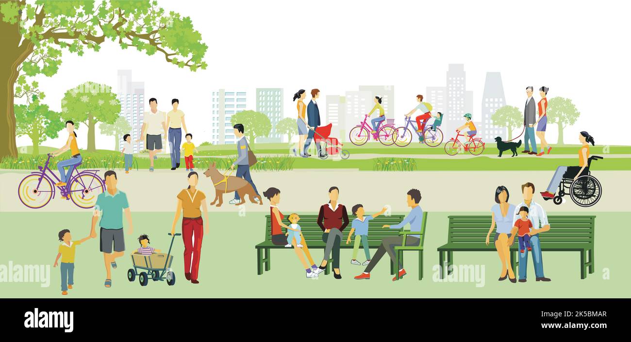 Familienrekreation im Park, und Radfahren, Illustration Stock Vektor