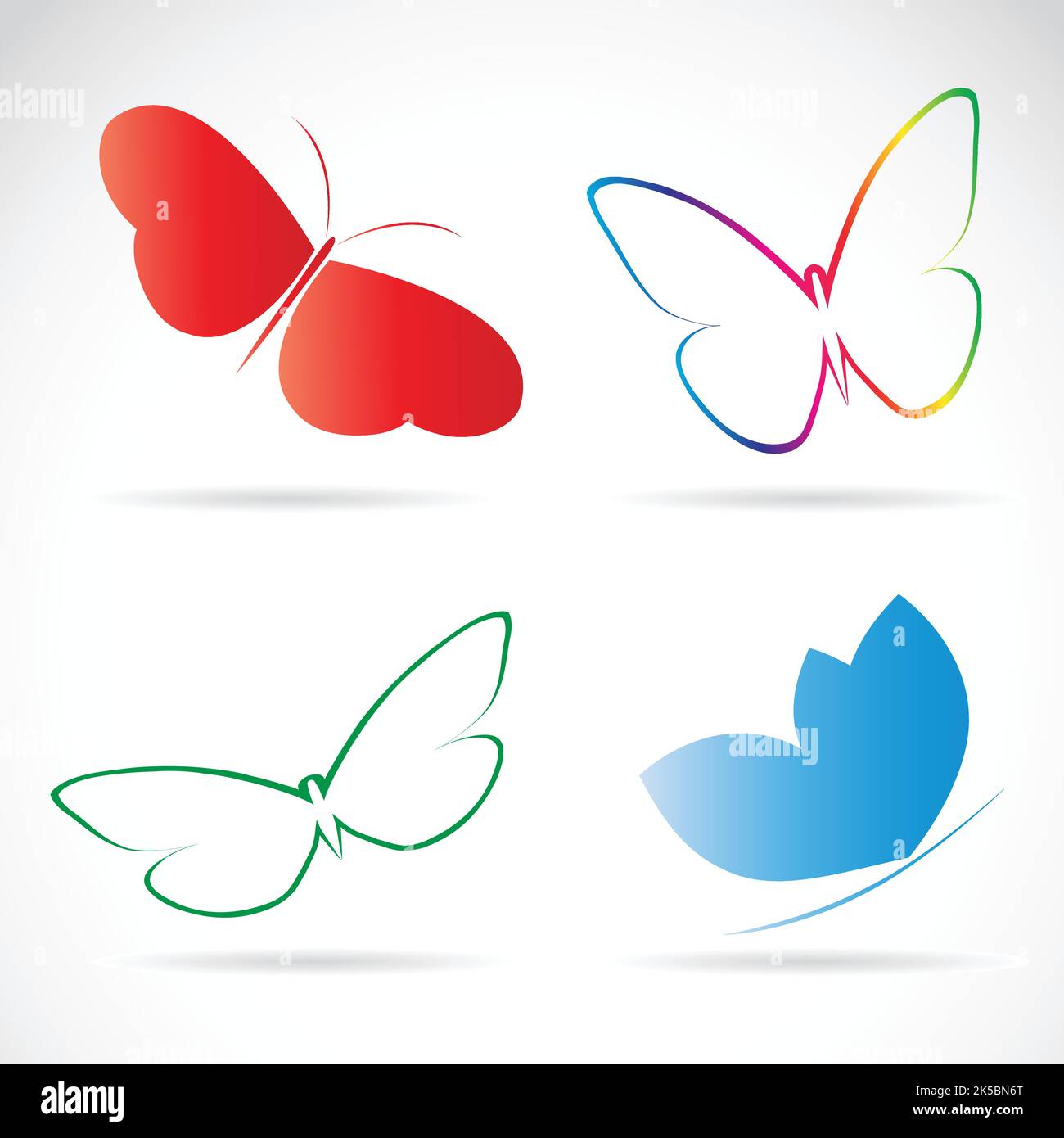 Vektor-Gruppe von Schmetterlingen auf weißem Hintergrund. Leicht editierbare Vektorgrafik mit Ebenen. Wilde Tiere. Stock Vektor