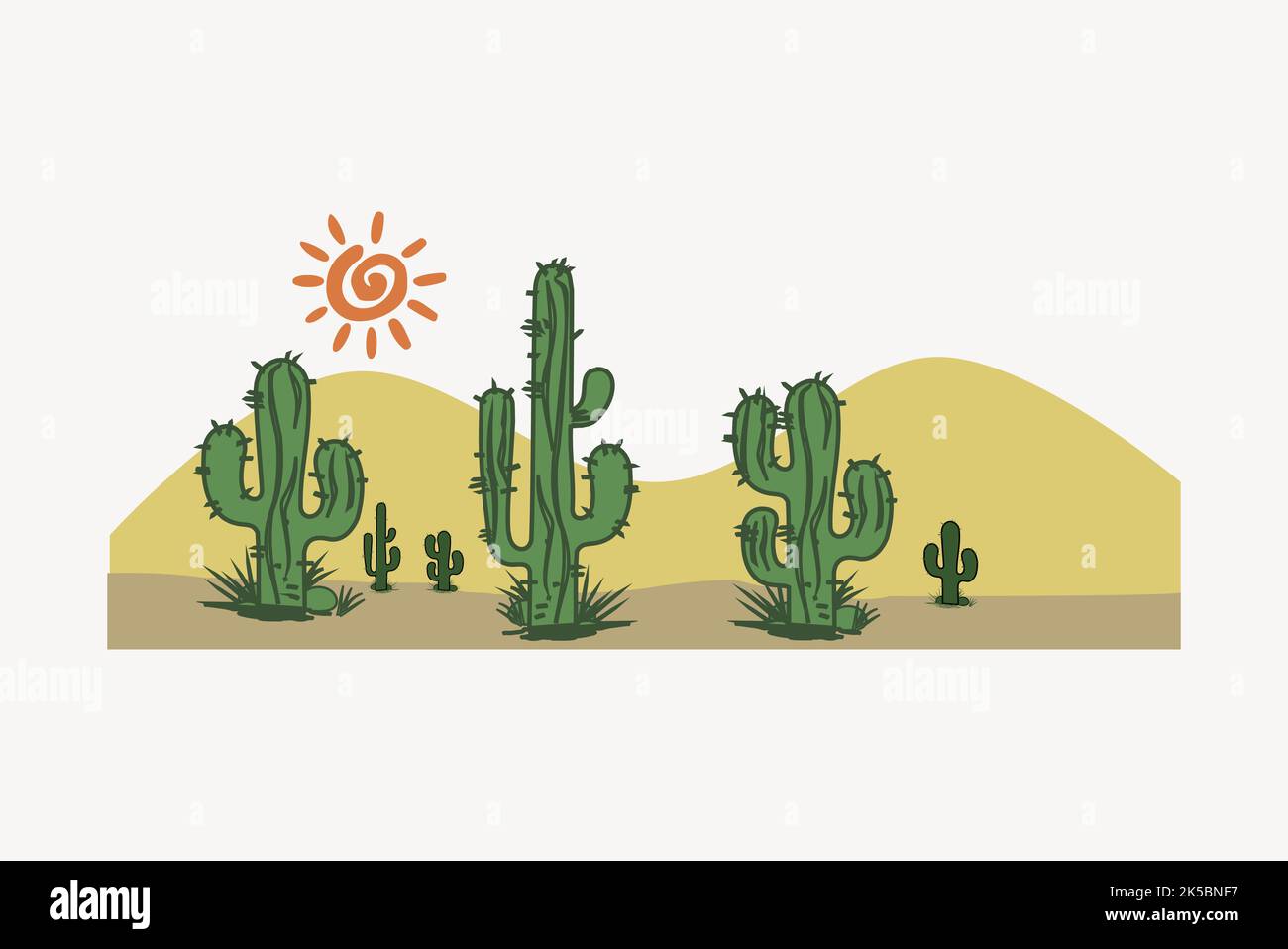 svg, Wüste, Sonne, Landschaft, Kaktuswüste, Kaktus Cartoon, Wüste, Kaktus Illustration, Kaktus, botanisch, Rahmen svg Stock Vektor