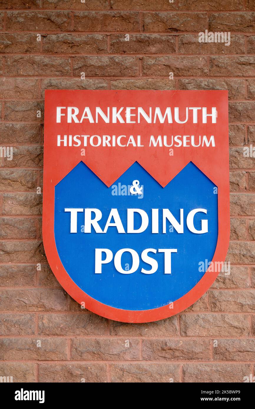 Frankenmuth Historisches Museum und Handelsposten Schild vor dem Museum in Frankenmuth, Michigan, USA Stockfoto