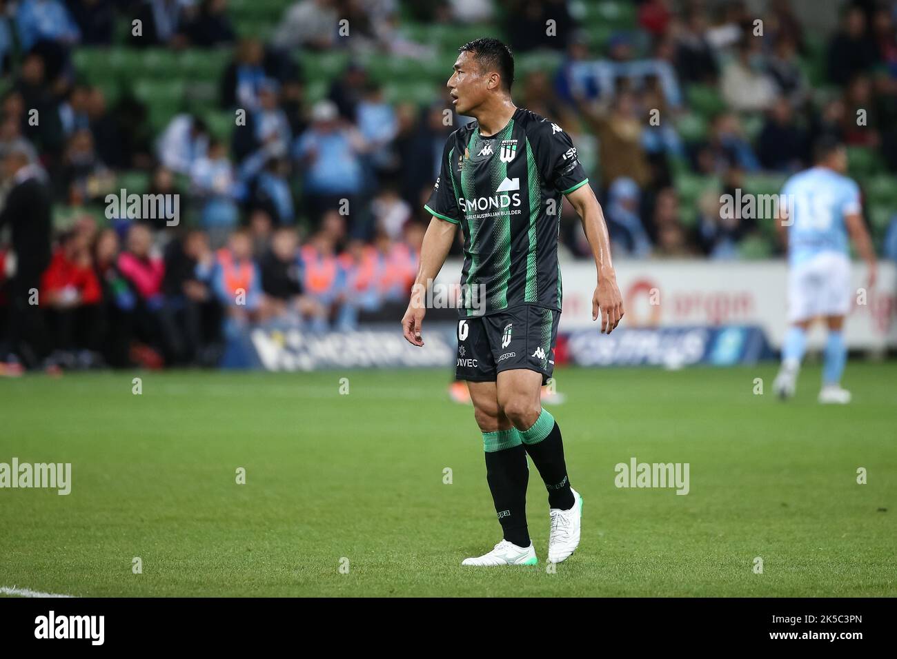 Melbourne, Australien, 7. Oktober 2022. Tomoki Imai von Western United während des A-League-Fußballspiels zwischen Melbourne City und Western United im AAMI Park am 07. Oktober 2022 in Melbourne, Australien. Kredit: Dave Hewison/Alamy Live Nachrichten Stockfoto