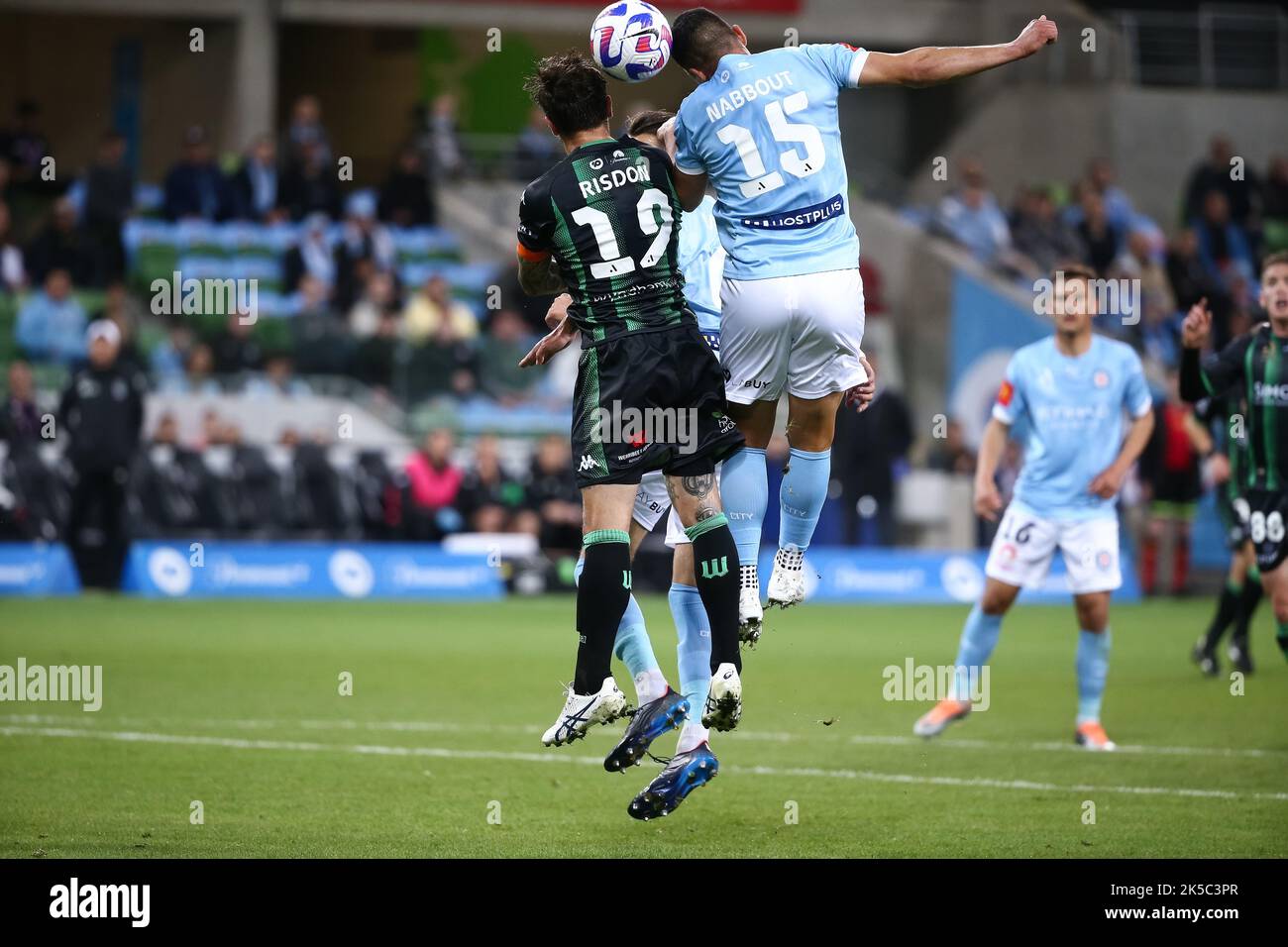 Melbourne, Australien, 7. Oktober 2022. Andrew Nabbout vom Melbourne City FC führt den Ball während des A-League-Fußballspiels zwischen Melbourne City und Western United im AAMI Park am 07. Oktober 2022 in Melbourne, Australien, an. Kredit: Dave Hewison/Alamy Live Nachrichten Stockfoto Melbourne, Australien, 7. Oktober 2022. Andrew Nabbout vom Melbourne City FC führt den Ball während des A-League-Fußballspiels zwischen Melbourne City und Western United im AAMI Park am 07. Oktober 2022 in Melbourne, Australien, an. Kredit: Dave Hewison/Alamy Live Nachrichten Stockfoto