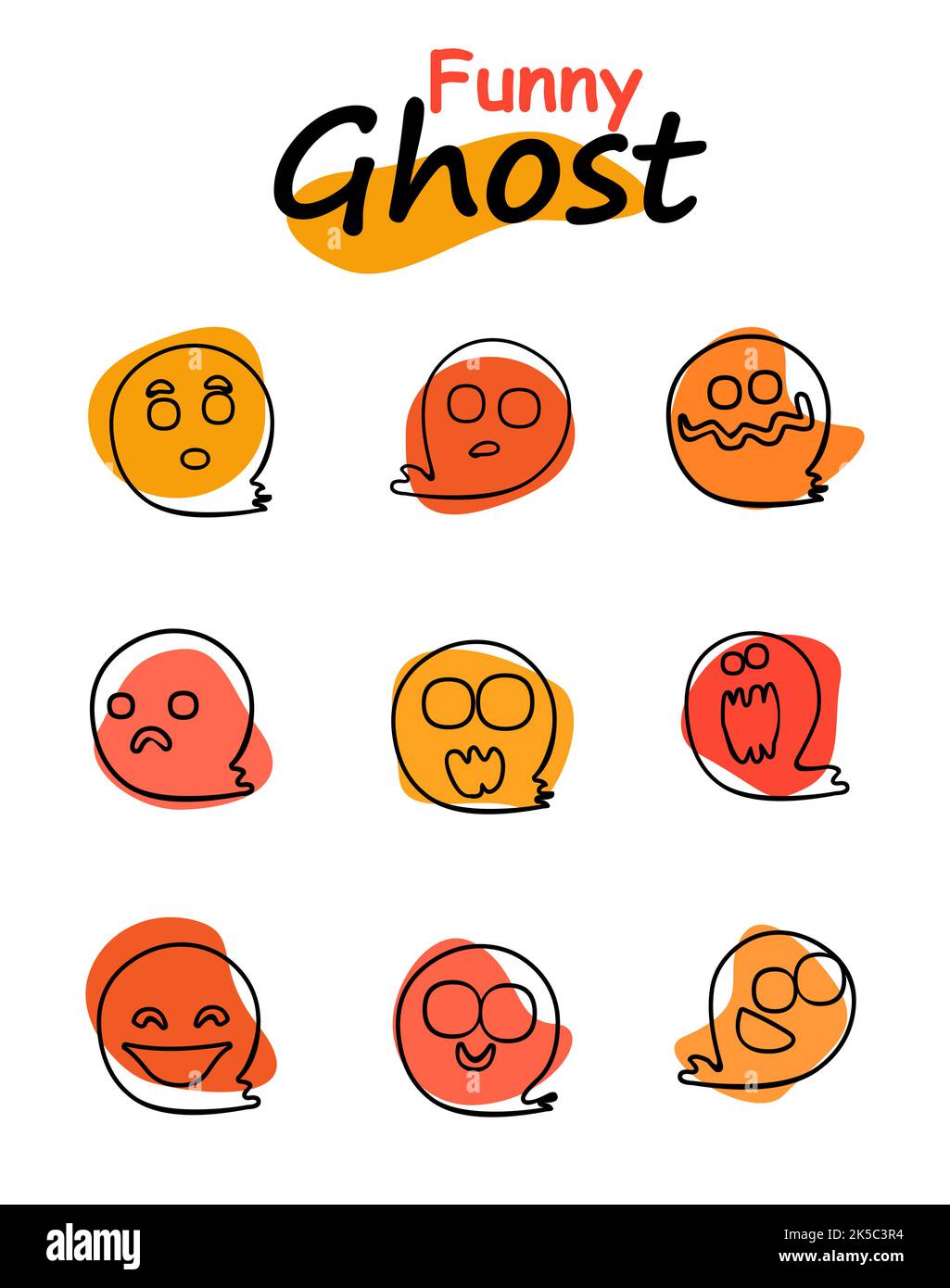 Lustige Bunte Halloween Geistergesichter Mit Organischen Formen Stock Vektor