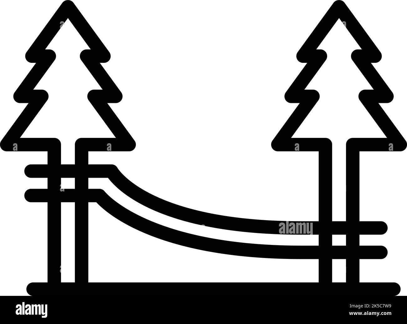 Skizze des Symbols „Waldseil klettern“. Abenteuerpark. Baumzipline Stock Vektor