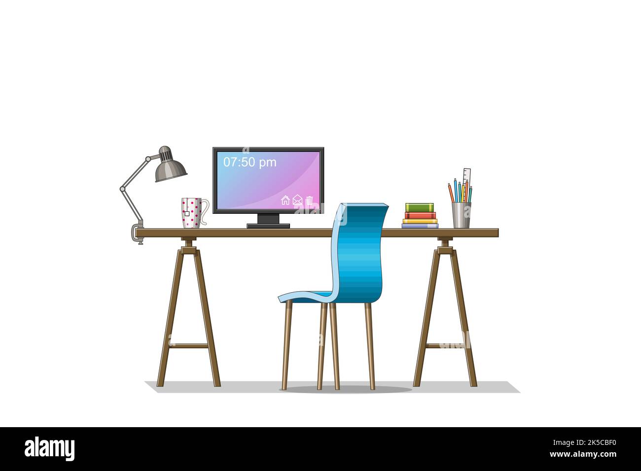 Illustration der Innenausstattung von einem modernen Arbeitsplatz Stockfoto