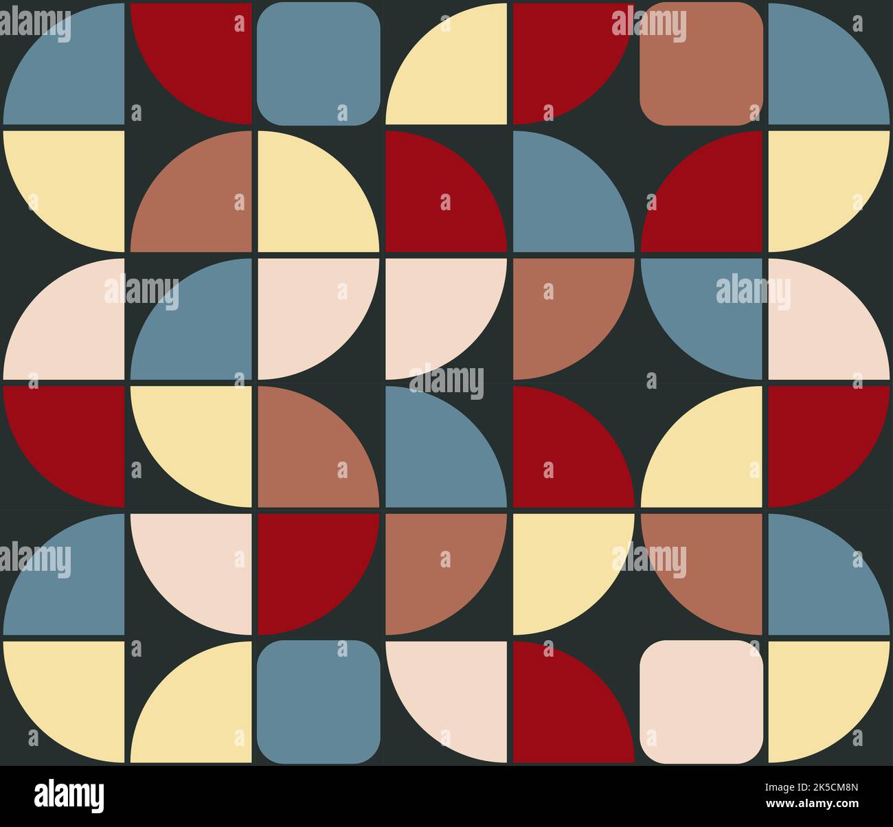 Mitte des Jahrhunderts modernes nahtloses Vektor-Muster mit geometrischer floraler Form in Orange, grünem Türkis und Aqua-Blau. Geometrisches Muster im Retro-Stil Stock Vektor