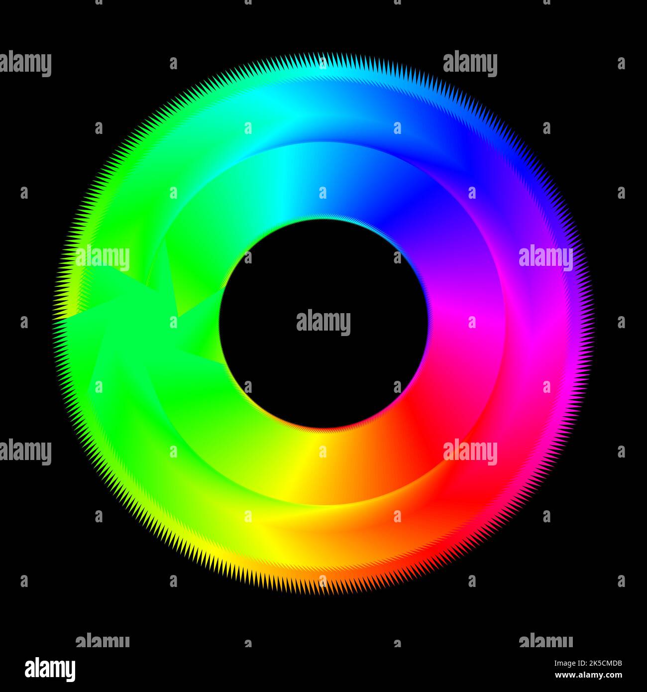 Regenbogenspektrumkreis. Eingekreiste Säge Isoliert Auf Schwarzem Hintergrund Stock Vektor