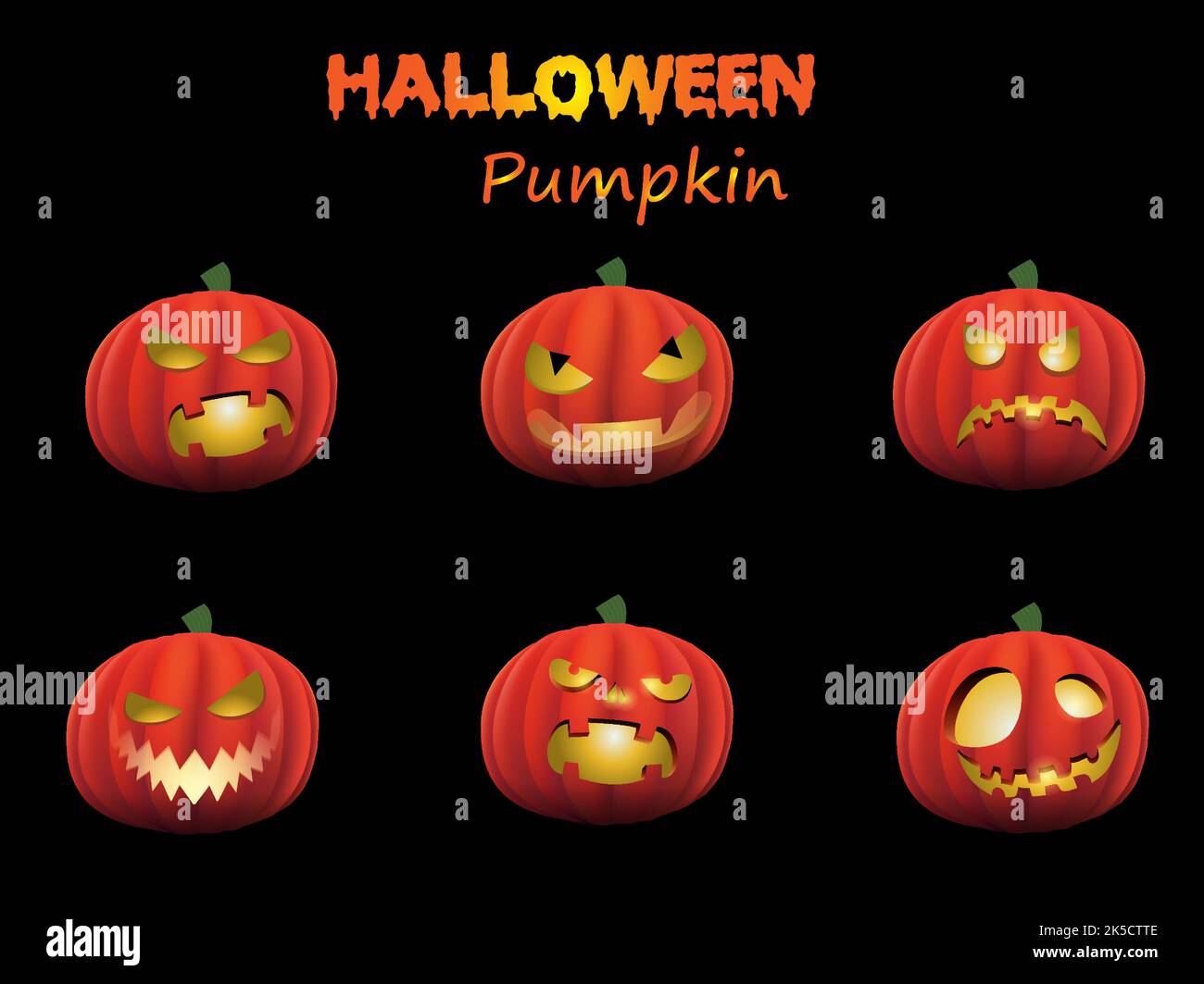 Gruselig Glühende Halloween Kürbis Geist Gesichter. Halloween Jack O Laterne Vector Icon Set Stock Vektor