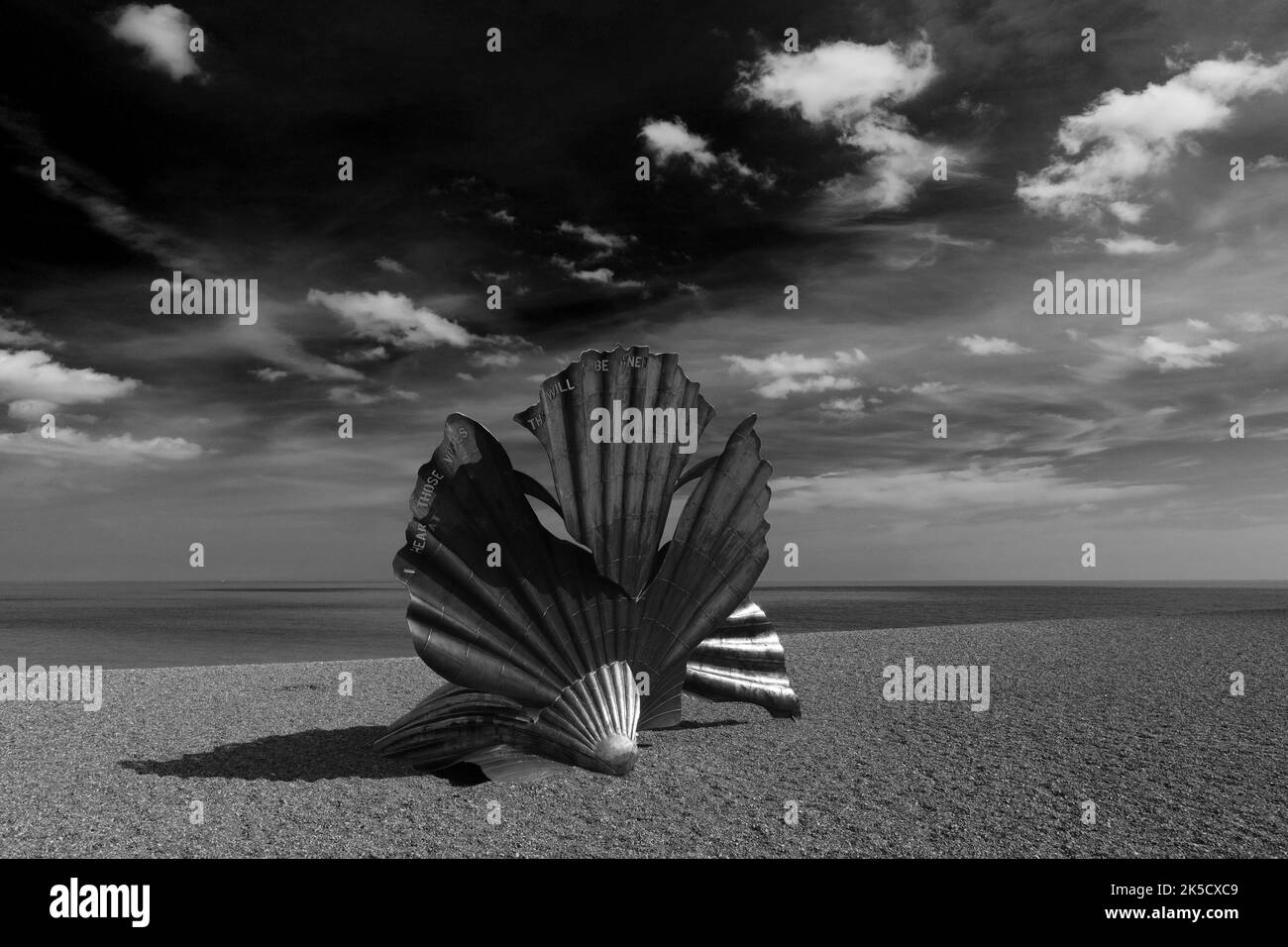 Die Scallop Muschelskulptur von Maggie Hambling, Aldeburgh, Suffolk, England Stockfoto