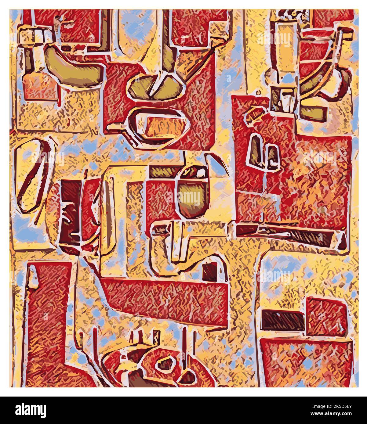 Original abstrakte digitale Komposition im Stil von Paul Klee - Vektor-Illustration (ideal für den Druck auf Stoff oder Papier, Poster oder Tapete, Hou Stock Vektor