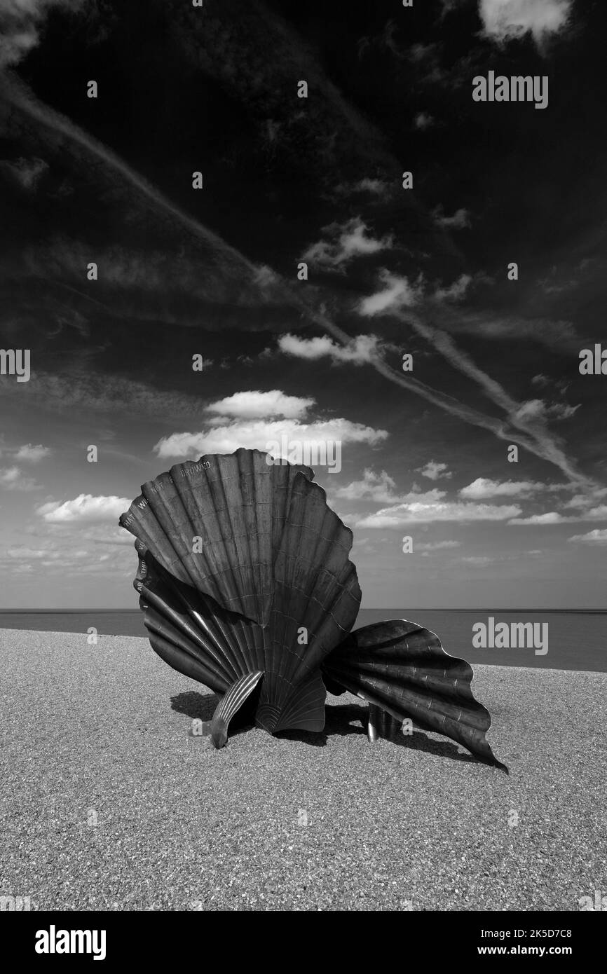 Die Scallop Muschelskulptur von Maggie Hambling, Aldeburgh, Suffolk, England Stockfoto