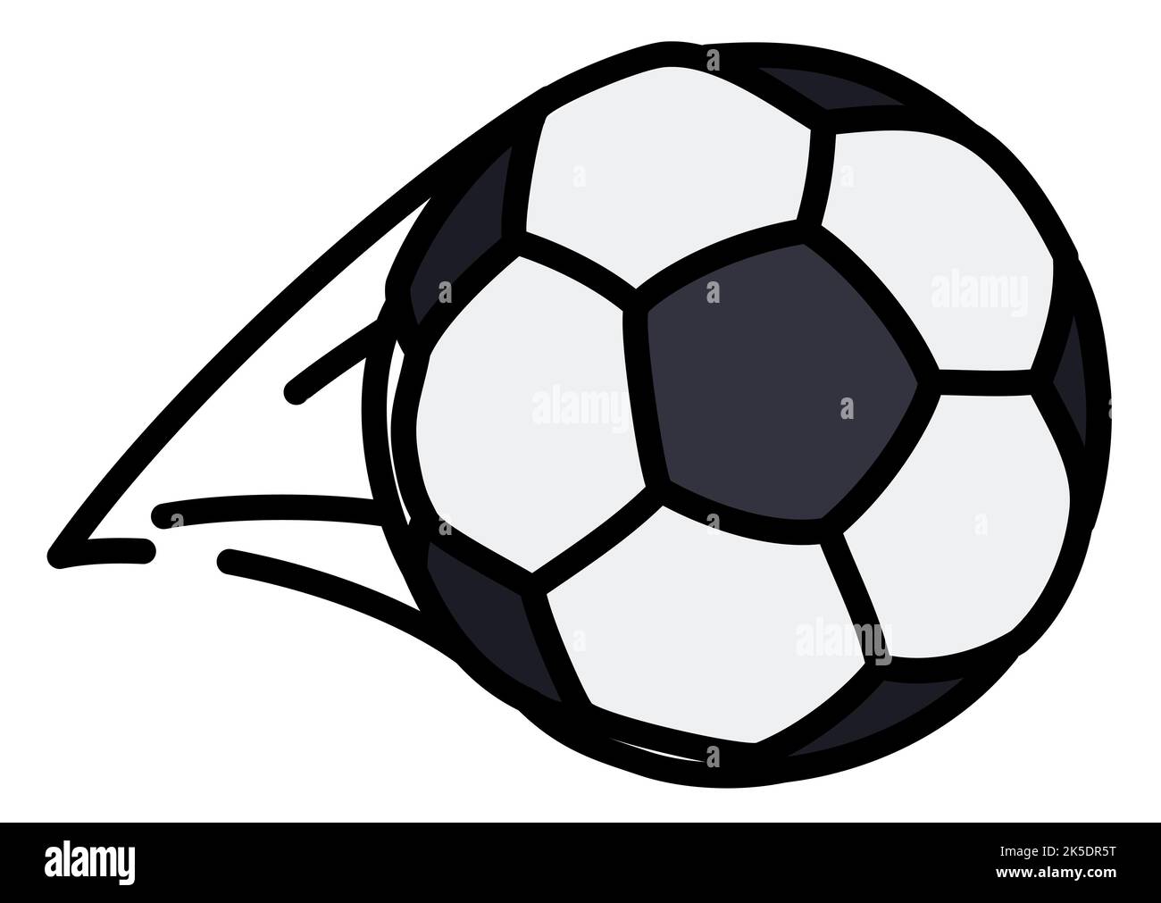 Schneller Fußball mit Speed Tail, in flacher Form mit Konturen auf weißem Hintergrund. Stock Vektor