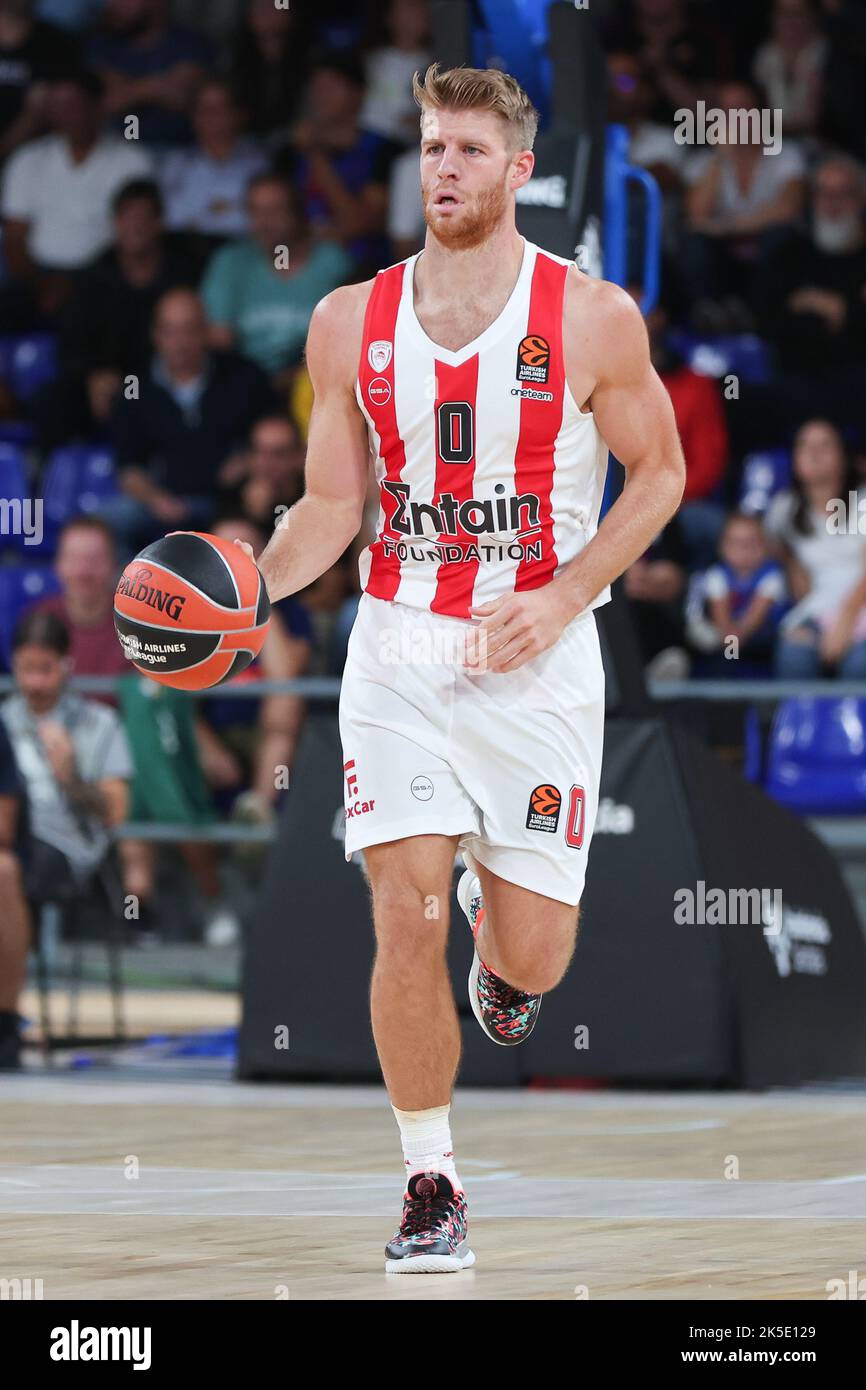 Barcelona, Spanien. 07. Oktober 2022. Thomas Walkup von Olympiacos Piräus während des Euroleague-Spiels von Turkish Airlines zwischen dem FC Barcelona und Olympiacos Piräus im Palau Blaugrana in Barcelona, Spanien. Bild: DAX Images/Alamy Live News Stockfoto