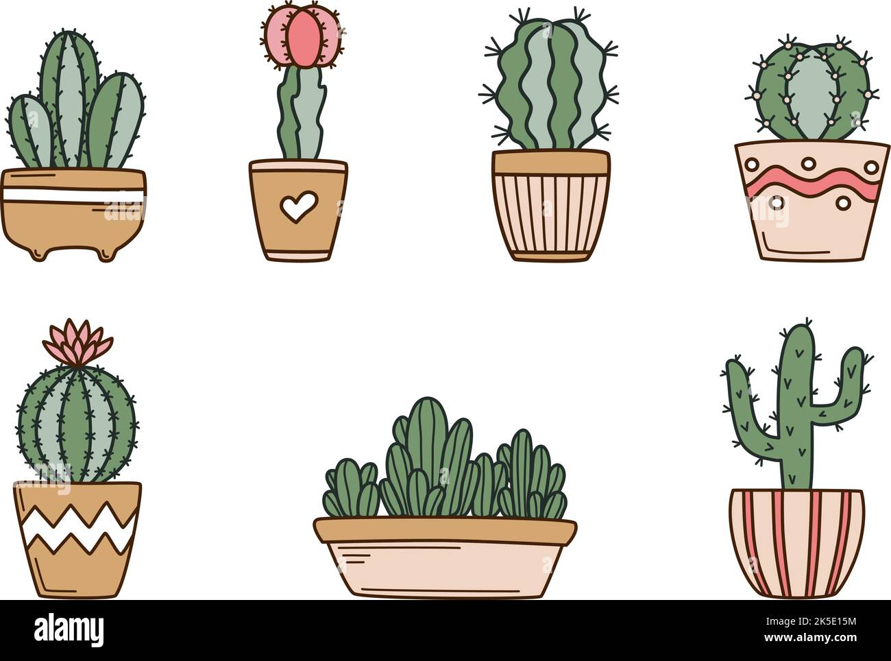 Niedlicher Kaktus in Blumentöpfen Set Stock Vektor