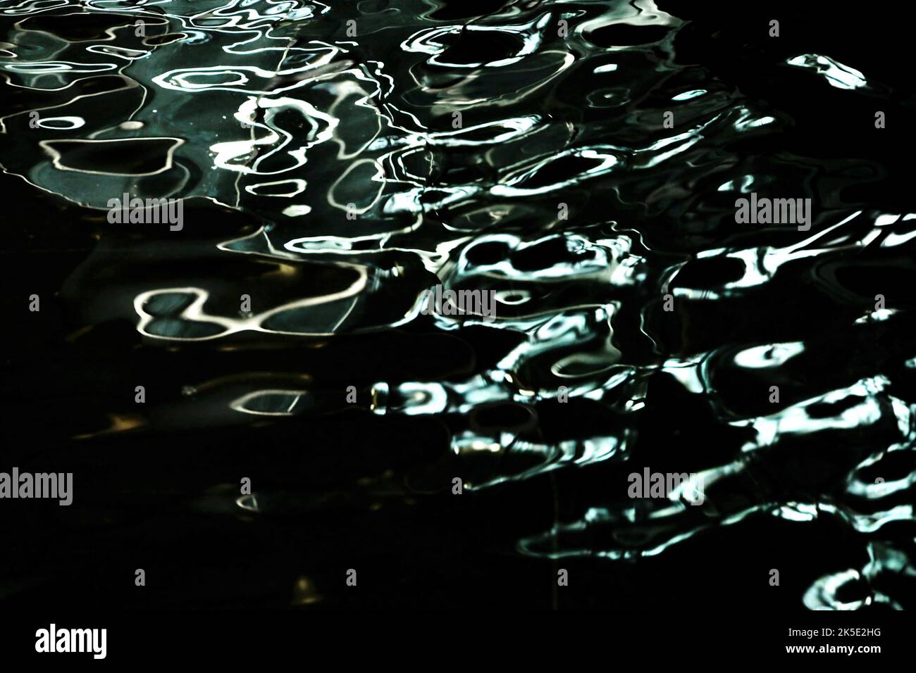 Foto für Hintergrundmaterial Nahaufnahme der Reflexion des flackernden Lichts auf der dunklen Wasseroberfläche Stockfoto