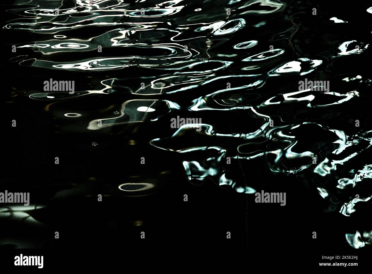 Foto für Hintergrundmaterial Nahaufnahme der Reflexion des flackernden Lichts auf der dunklen Wasseroberfläche Stockfoto