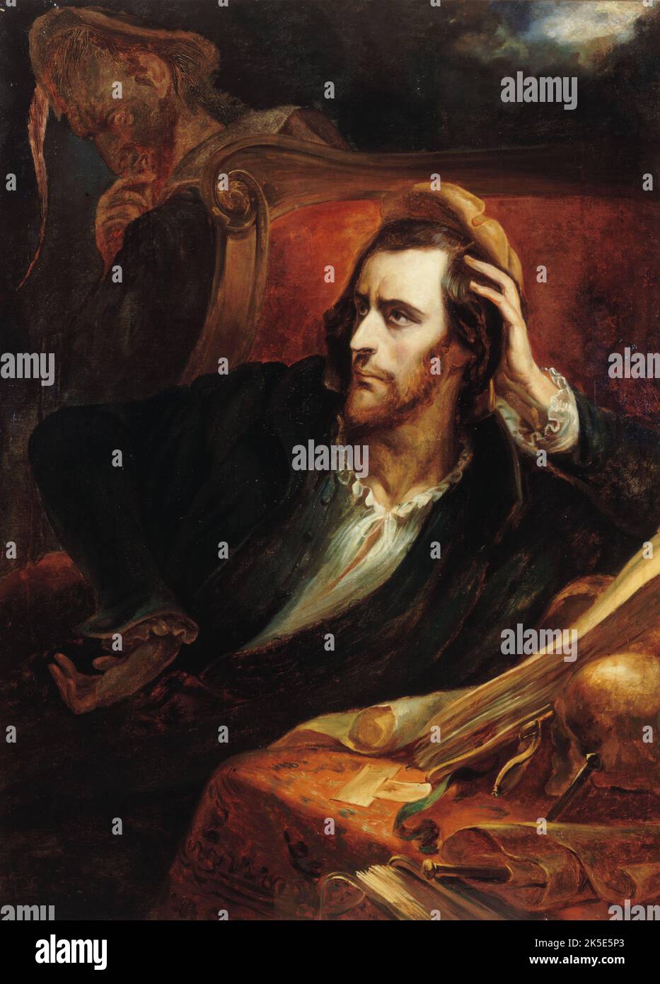 Kabinett Faust dans son, um 1848. Faust in seinem Arbeitszimmer. Mephistopheles erscheint in den Schatten. Stockfoto