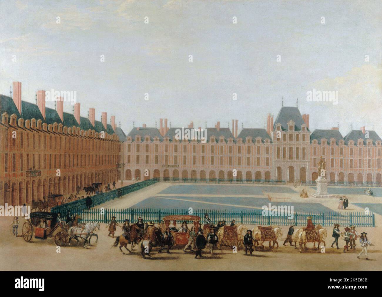 Place Royale, um 1660; Durchgang des königlichen Wagens, c1655 &#x2014; 1665. Aktuelle Place des Vosges, aktuelle 4. Arrondissement. Stockfoto