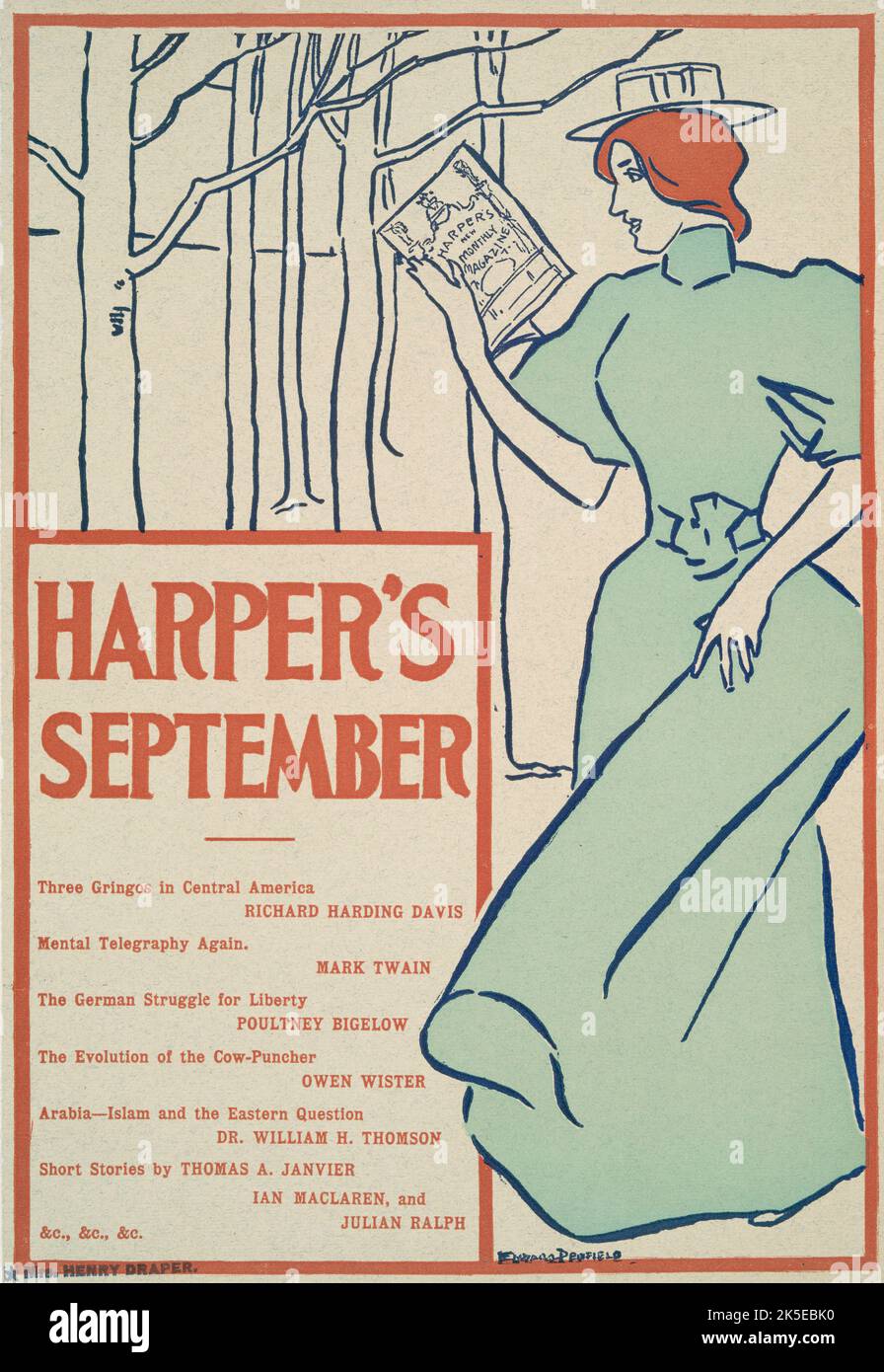 Harper's September, Three Gringos in Central America, Richard Harding Davis, Mental Telegraphy Again, Mark Twain, The German Strugle for Liberty Poultoney Bigelow, The Evolution of the Cow-Puncher, Owen Wister, Arabia-Islam and the Eastern Question,..., c1895. [Herausgeber: Harper Publications; Ort: New York] Stockfoto