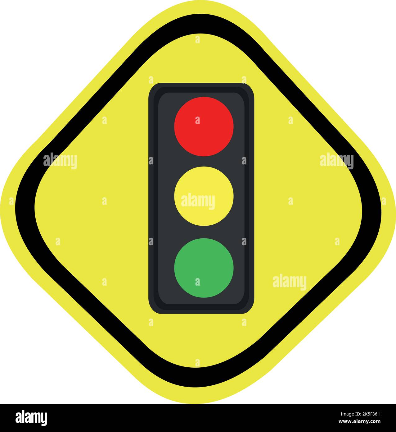Vektordarstellung des Verkehrssignals von Semaphore mit einem diamantförmigen Hintergrund von gelber und schwarzer Farbe Stock Vektor