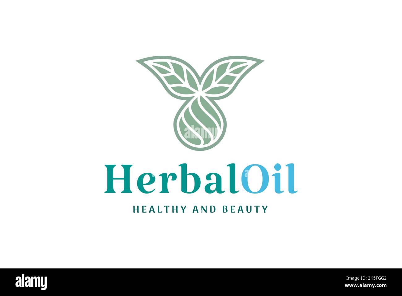 Gesundheits- und Schönheits-Logo mit Blattform und Öl- oder Flüssigkeitstropfen Stock Vektor