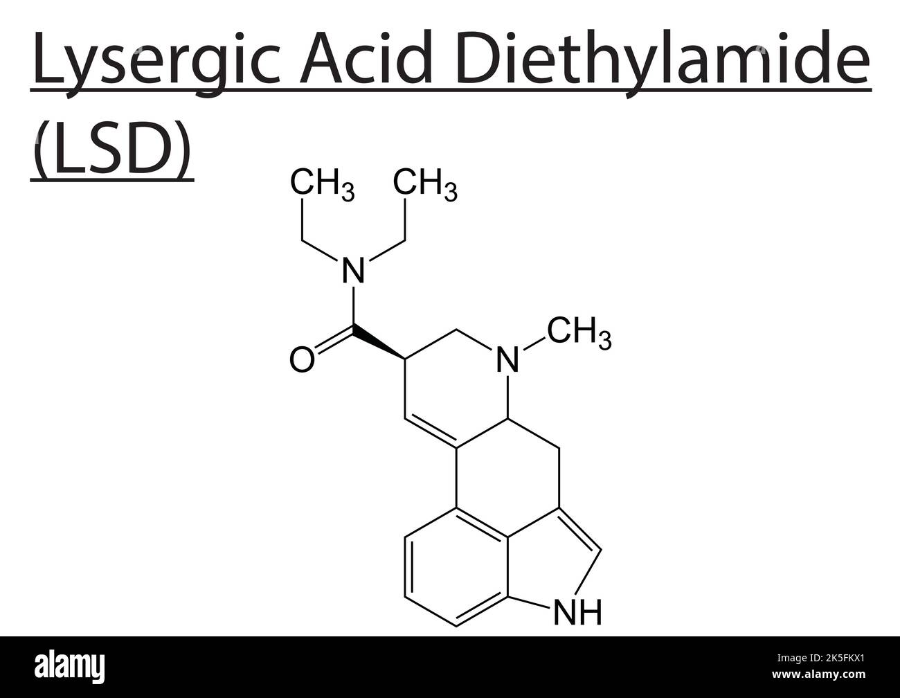 LSD Lyserginsäure Diethylamid Molekulare Struktur Vektor Skelettformel Stock Vektor
