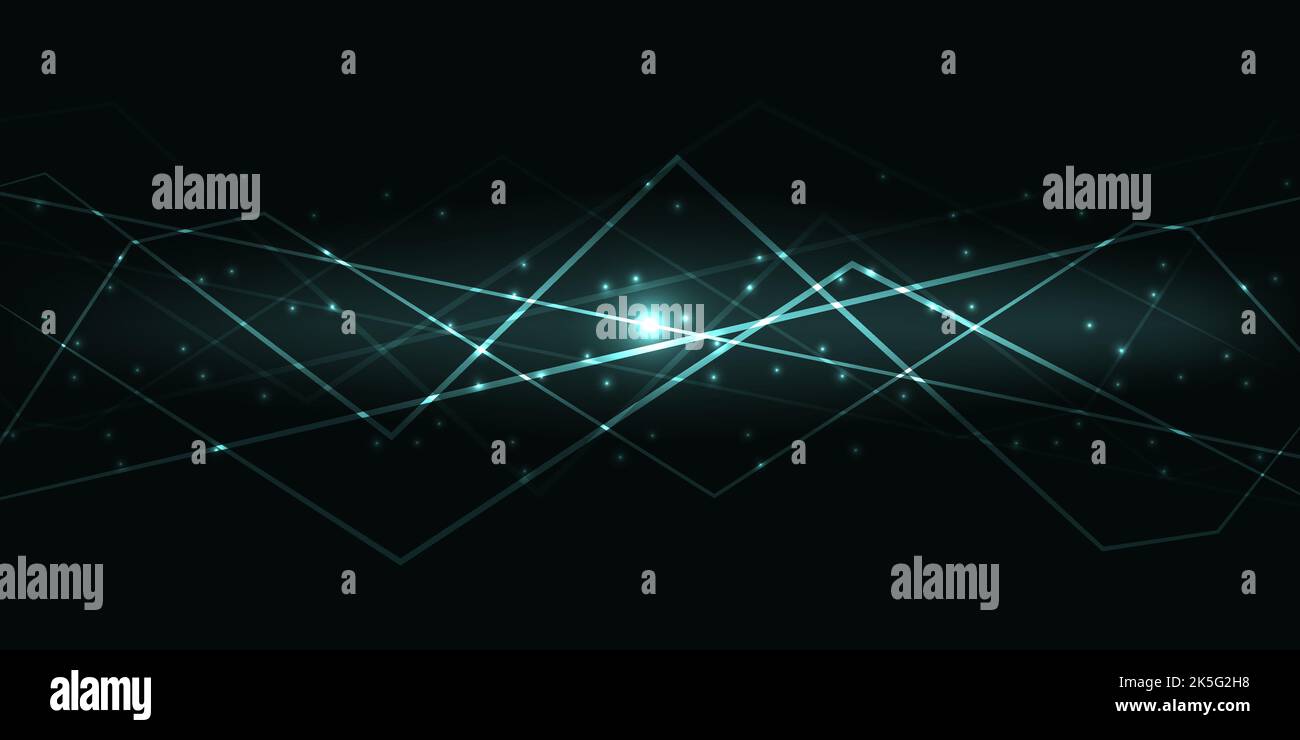 Dunkler abstrakter Hintergrund mit grünen, durchscheinenden, leuchtenden Linien und Lichtern. Vektorgrafik. Stock Vektor