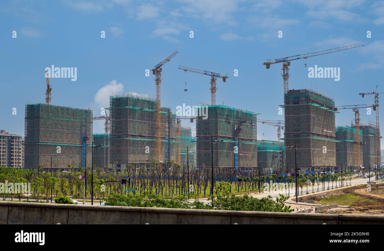 Yangzhou, Jiangsu, China. Bauboom. Wohnungen im Bau. Stockfoto