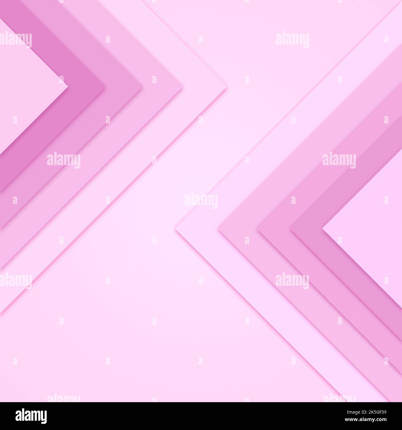 Große, leuchtend rosa Dreiecke mit Schlagschatten übereinander. Einfaches abstraktes Muster für Design oder Hintergrund. Lebendige Farben. Stockfoto