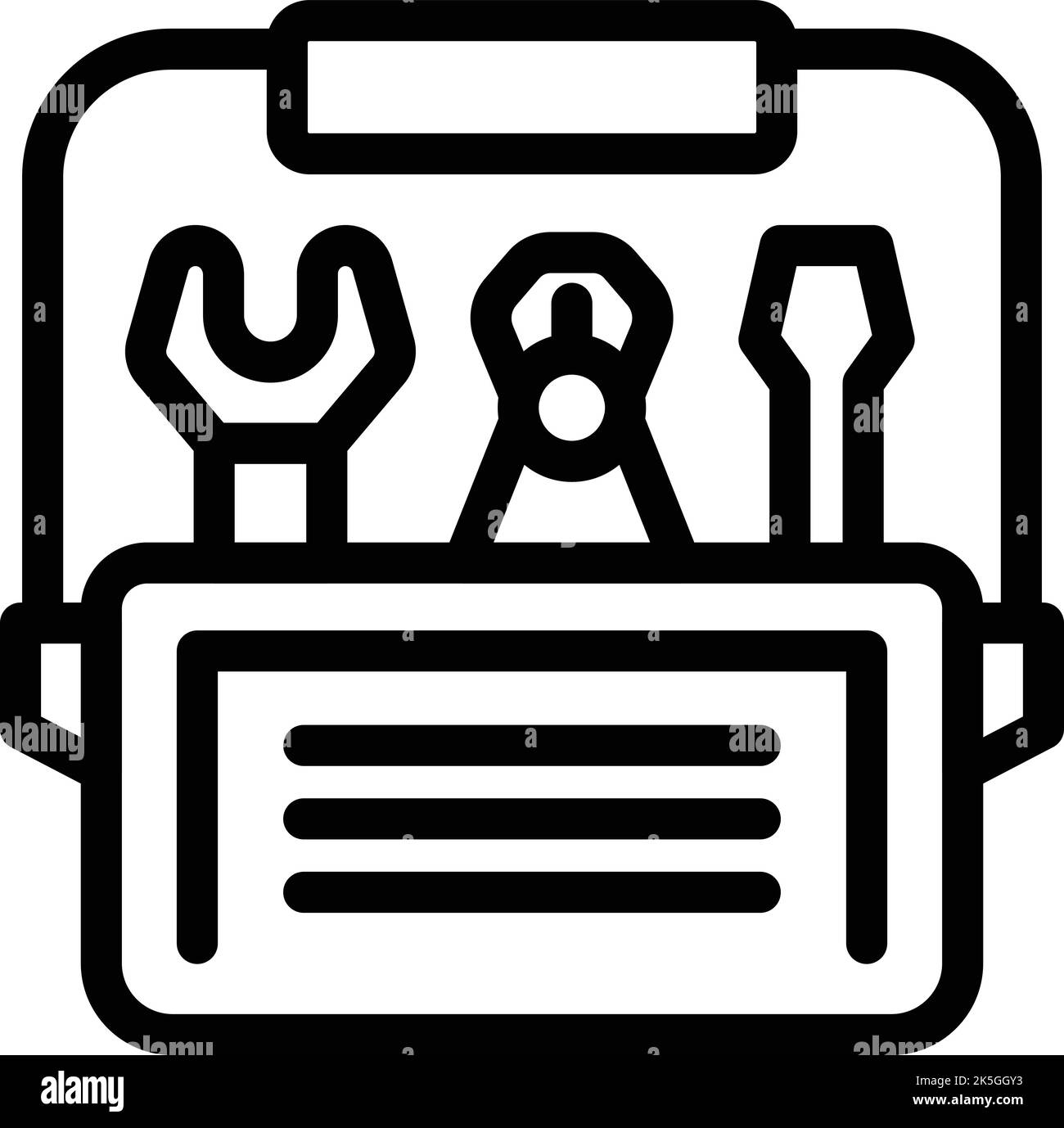 Umrissvektor für Schlüsselbox-Symbol. Kit öffnen. Hammer-Ausrüstung Stock Vektor