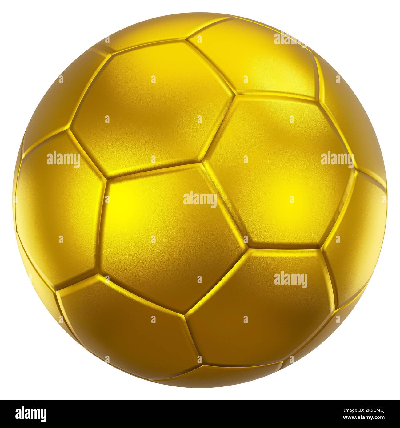 Goldener Fußball oder Fußball mit Lederstruktur. Isoliert . Eingebettete Beschneidungspfade . 3D Rendering . Stockfoto