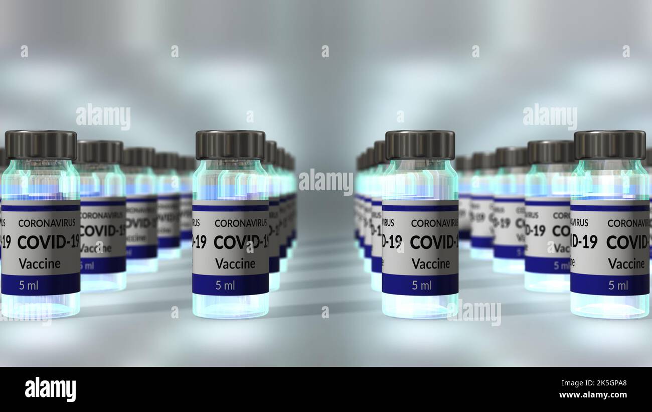 Einführung des Covid-19-Impfstoffs, Abbildung. Covid-19 ist eine Atemwegserkrankung, die durch das Coronavirus SARS-CoV-2 (zuvor 2019-nCoV) verursacht wird. Coronaviren verursachen Infektionen der Atemwege beim Menschen und sind mit Erkältungen, Lungenentzündung und SARS verbunden. SARS-CoV-2 ist eine besonders virulente Sorte, die Ende 2019 in Wuhan, China, ihren Ursprung hat. Covid-19 kann sich zu einer Lungenentzündung entwickeln und in einigen Fällen tödlich enden. Stockfoto