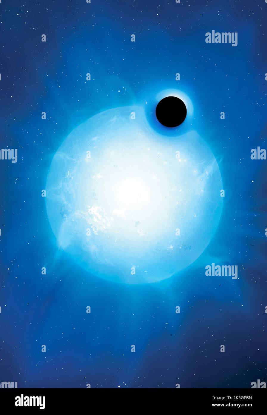 Schwarze Löcher offenbaren sich normalerweise in der Astronomie, weil sie von Gasscheiben umgeben sind, die auf hohe Temperaturen erhitzt und von nahe gelegenen Sternen gestohlen werden Stockfoto