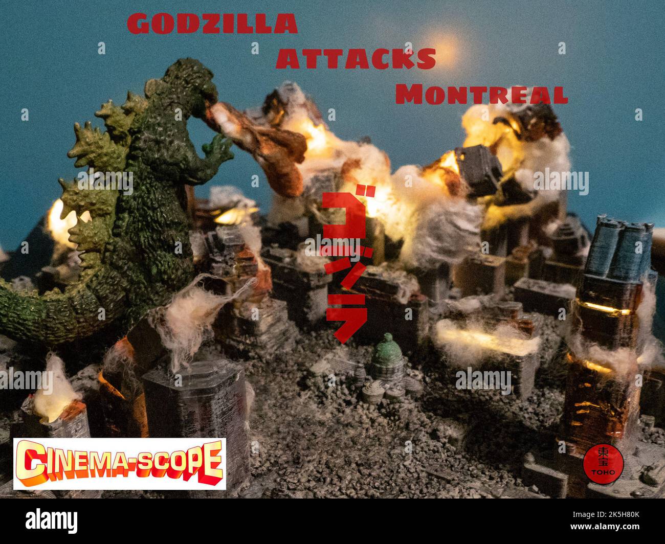 Godzilla greift Montreal City an Stockfoto