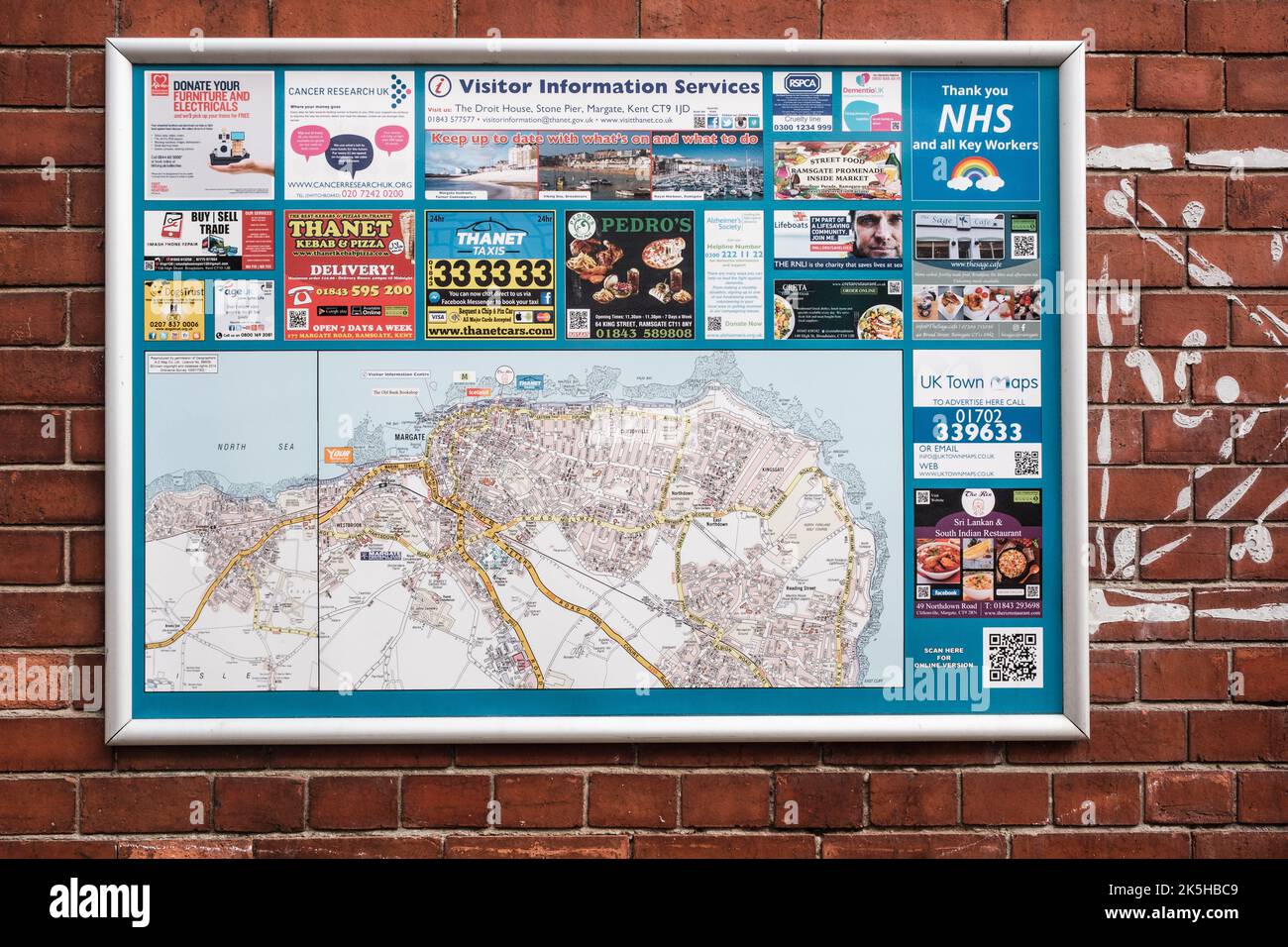 Öffentliche Besucherinformationen Karte, Margate, Kent, Großbritannien Stockfoto