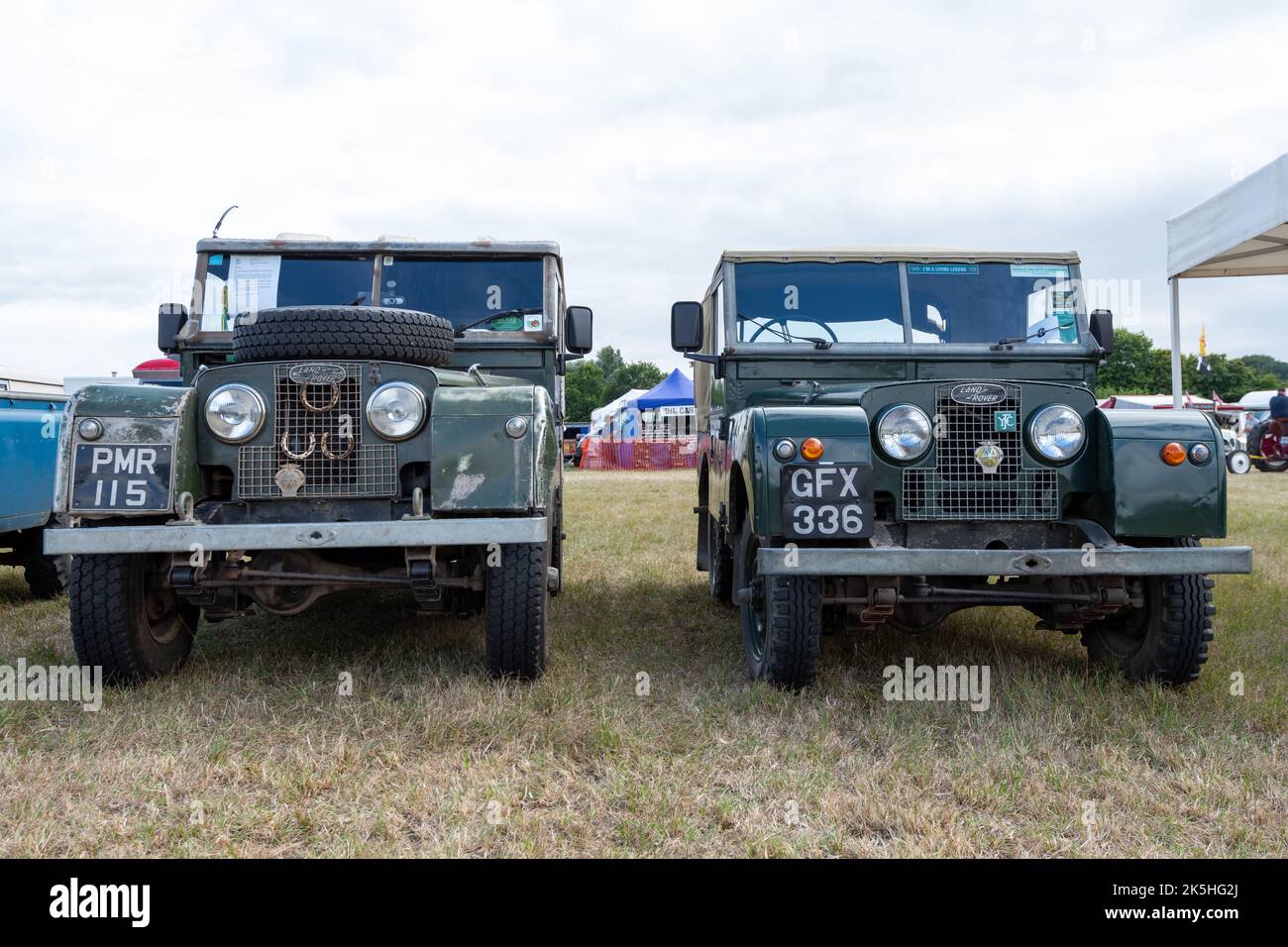 Ilminster.Somerset.Vereinigtes Königreich.August 21. 2022.Vintage Land Rovers sind auf einer Yesterdays Farming Veranstaltung zu sehen Stockfoto