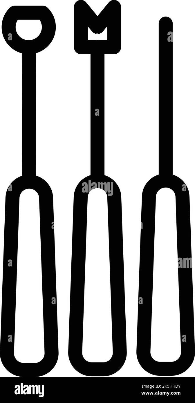 Fondue-Werkzeuge Symbolumrissvektor. Kochen von Speisen. Gabelfutter Stock Vektor